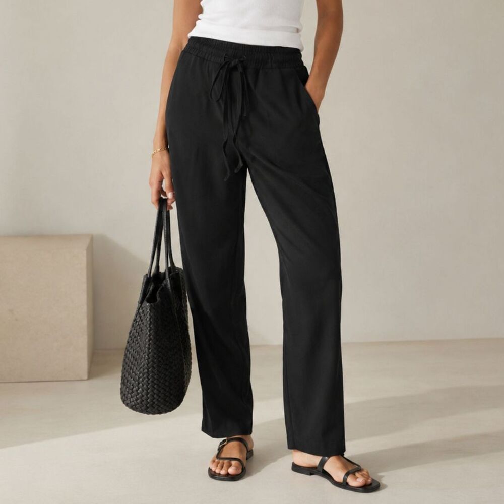 & Other Stories Elastic Waist Crop Pants Women's 4 Black Paperbag Pull On